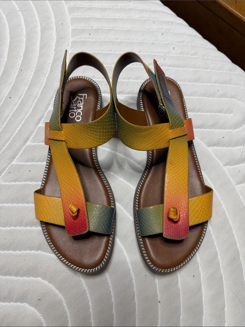 Franco Sarto Multicolor Gradient Yellow Orange Green Red Slingback Sandals